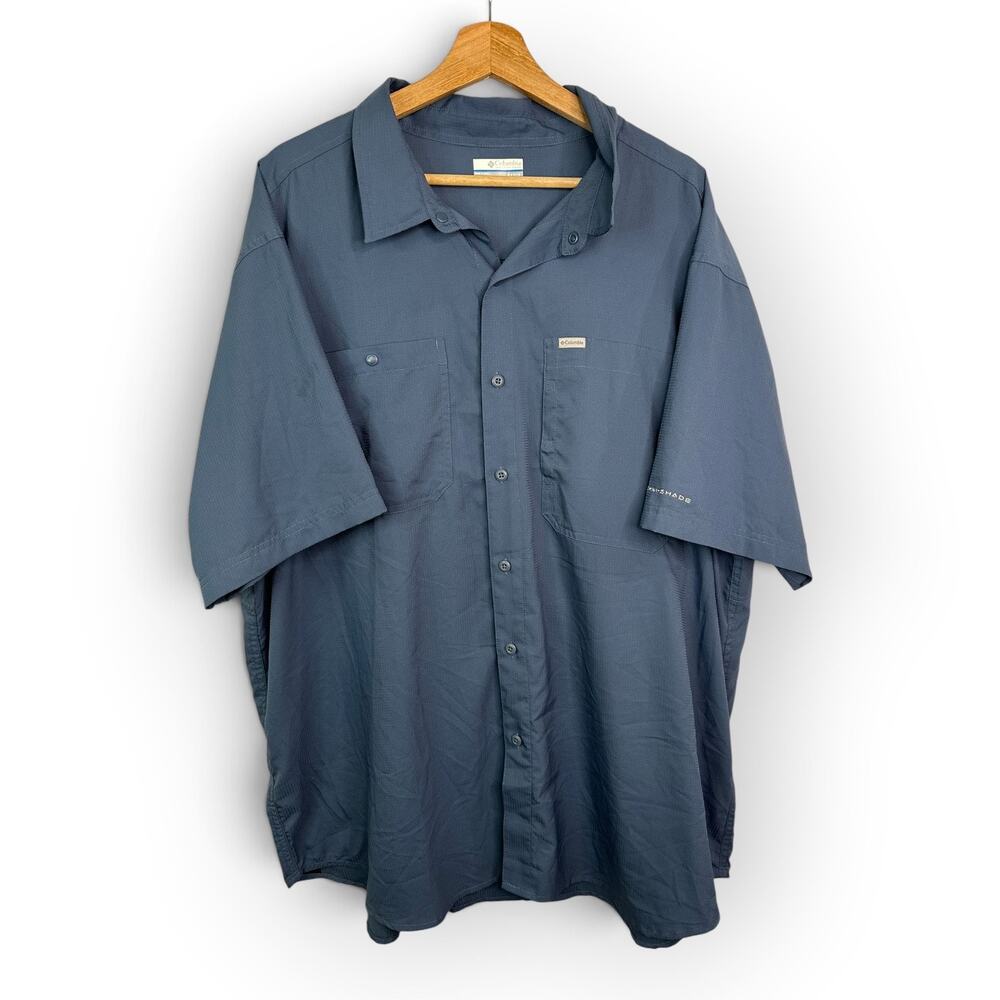 Columbia Men 2X Blue Omni Shade Fishing Shirt Vented Short Sleeve UPF Outdoor